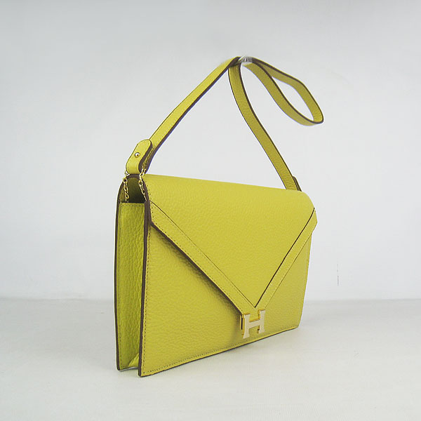 7A Hermes Togo Leather Messenger Bag Lemon With Gold Hardware H021 Replica - Click Image to Close